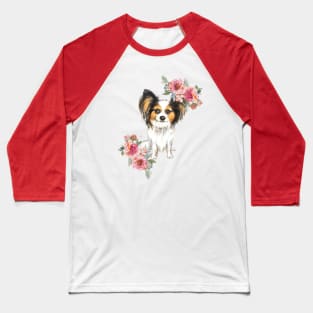 Cute Papillon Puppy Dog Watercolor Art Baseball T-Shirt